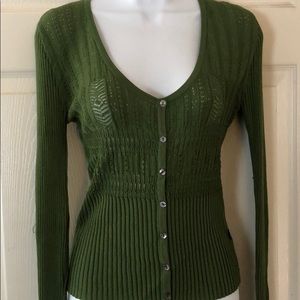 BCBG Green lightweight cardigan sweater